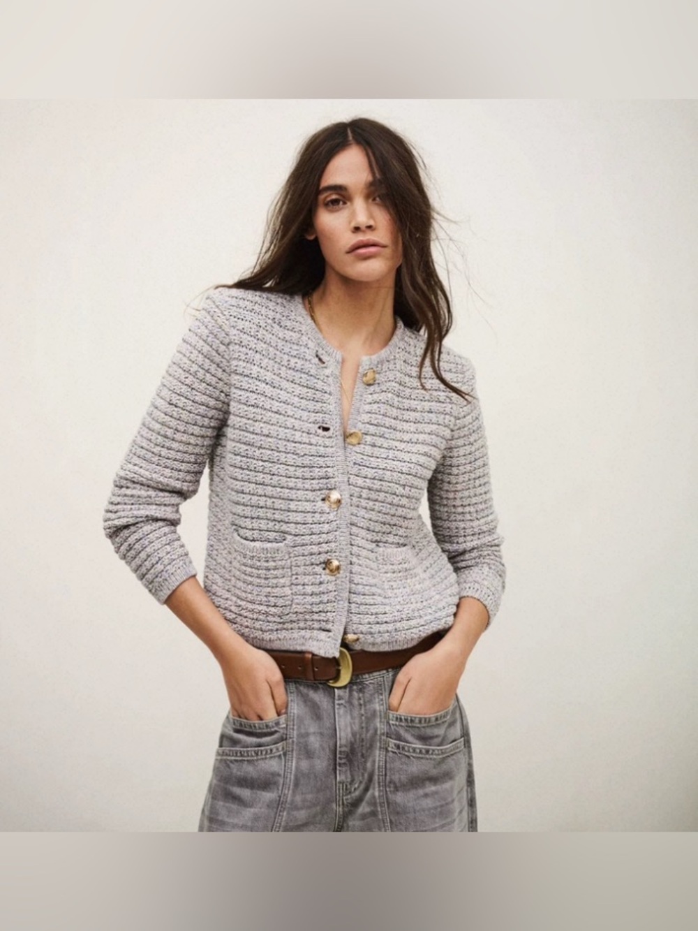 NEW Ba&sh Guspa multicolour Textured Knit Tweed Crewneck Cardigan Jacket size 1